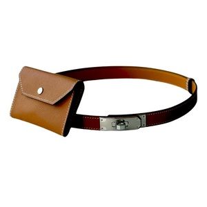 Hermes Kelly Pocket 18 Belt - Gold with Silver Hardware - New